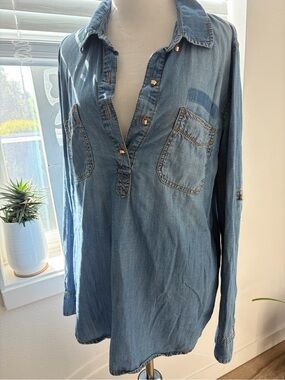 life in progress Washed Blue Denim Button-Down Shirt